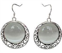 Vintage Natural stone White Opal Cat Eye 925 Sterling Silver Earrings 11/5" 2024 - buy cheap