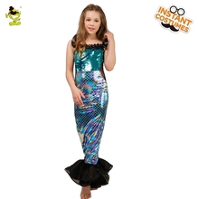 Vestidos de sirena con lentejuelas para niñas, disfraces de juego de rol para fiesta de Halloween 2024 - compra barato