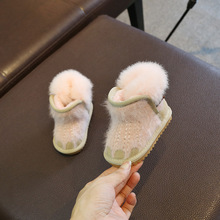 Botas de nieve para niño y niña, zapatos de bebé, botas de algodón de fondo suave informal, zapatos de pelo de conejo grueso y cálido para invierno 2024 - compra barato