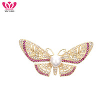 Statement Colorful Butterfly Brooch for Women Pearl Gold Red Crystal Cute Animal Pin Dress Gown Fashion Corsage Christmas Gift 2024 - buy cheap