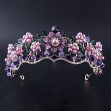Luxury Baroque Purple Crystal Pearl Bridal Crown Tiara Magnificent Rhinestone Diadem for Bride Headband Wedding Hair Accessories 2024 - buy cheap