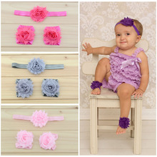 baby headband shabby chic flowers headbands baby barefoot sandals and headbands set newborn shoes children girl hair Accessories 2024 - buy cheap