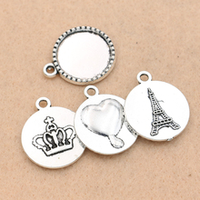 Antique Silver Plated Heart Eiffel Tower Crown Photo Frame Charms Pendants Necklace Jewelry Making Accessories 18mm 5pcs/lot 2024 - buy cheap