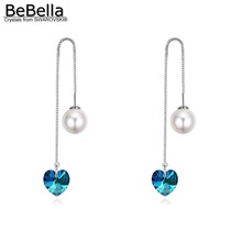 BeBella heart long chain earrings with pearl earring back with Crystals from Swarovski jewelry for women girls wedding gift 2024 - buy cheap