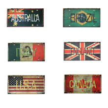 Placa de identificação de metal, bandeira nos eua, itália, brasil, canadá, inglaterra, vintage, sinal de lata, arte de parede, artesanato, decoração de casa 15*30cm 2024 - compre barato