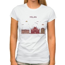 Brief strokes Milan landmark Milano skylines funny tshirt women jollypeach new white casual short sleeve femme kawaii t shirt 2024 - buy cheap