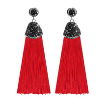 Gancho de aleación de cristal para mujer, aretes colgantes de tela de seda negra y roja, accesorios de joyería bohemios 2024 - compra barato