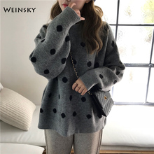 Women Knitted Sweater And Pullovers Korean Fashion Style O-Neck Jumper Sweaters Autumn And Winter 2019 New Dot Tops 2024 - buy cheap
