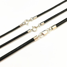 Leather Cord Black Necklace with 925 Sterling Silver Connectors and Clasps Round Leather Cord for Mens and Women 1.5mm,2mm,3mm 2024 - buy cheap