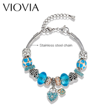 VIOVIA-pulsera de eslabones de acero inoxidable para mujer, brazalete europeo, joyería artesanal, B16085 2024 - compra barato