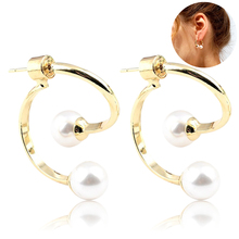 Hot   Plated Double Sided Earings Fashion Jewelry Crystal Ball Stud Earrings Women Simulated Pearl Earrings Brincos 2024 - buy cheap