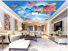 Custom photo wallpaper 3d ceiling wallpaper Indoor sunny sky rose flower ceiling zenith mural wall papers for living room decor 2024 - buy cheap