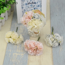 Ramo de flores artificiales para decoración de boda, Mini rosa de seda retro europea para álbum de recortes, 60 uds./lote 2024 - compra barato