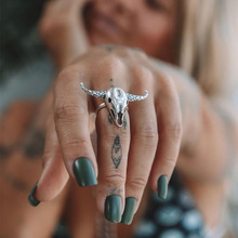 1 Pcs Female Rings Punk Exaggerated Carving Silver Color Bull Head Ring Girl Personality Retro Charm Halloween Jewelry s 2024 - buy cheap