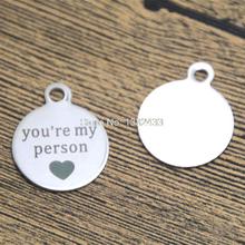 Pingente de aço inoxidável you are my person, pingente com tom de prata de aço inoxidável 19x22mm com 10 peças 2024 - compre barato