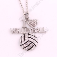 Drop Shipping 1.3"*1.3" inches Fashion Gift Crystal I LOVE  VOLLEYBALL 2D Pendant link chain Necklace Fans Favorite Jewelry 2024 - buy cheap