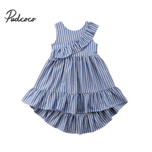 Striped Toddler Kids Baby Girl Summer Dress Sleeveless Ruffles Asymmetric Princess Party Dresses Holiday Clothes 2024 - buy cheap