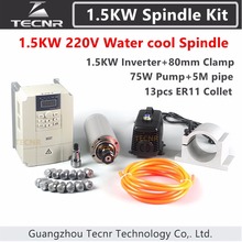 1.5kw spindle kit 220v 80mm 1.5kw CNC milling spindle motor+1.5kw inverter+80mm spindle clamp+75w water pump+5m pipes+13pcs ER11 2024 - buy cheap