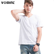 Vomint Summer Men T-shirts Cotton Solid T Shirt  V Neck Simple Fashion Slim Fit Short Sleeve Elastic Force Tee Hot Sale 2024 - buy cheap