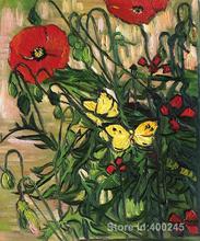 Картина Винсента Ван Гога, Маки и бабочки, современная картина, масляная репродукция, ручная работа, высокое качество 2024 - купить недорого