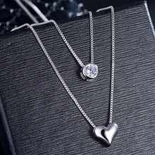 2019 New Wholesale Jewelry  Silver Color Double Layers Collarbone Necklace Chain CZ Love-heart Pendant Necklace For Women 2024 - buy cheap