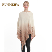 2018 New Fashion Autumn/Winter Warm Gradient Poncho For Women Loose Cape Oversize Knitted Long Shawls Soft Luxury Brand Cloak 2024 - buy cheap