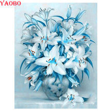 Pintura de diamantes 5D Diy, flor de lirio azul, bordado de diamantes de imitación, taladro redondo completo, regalos hechos a mano 2024 - compra barato