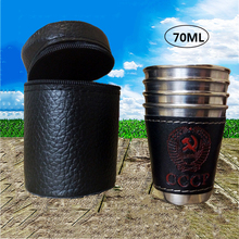 4PCS/Lot 70ML Camping Cups Stainless Steel Outdoor Portable Travel Cup Wine Beer Coffee Whiskey Mug PU Leather Picnic Tableware 2024 - buy cheap