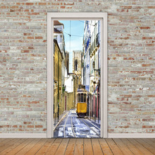 2 панели трамвая на классическом уличная фотография настенные росписи наклейки на дверь наклейки на обои украшение дома July027 2024 - купить недорого
