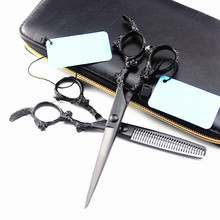 Профессиональные японские 440c 5,5 6 дюймов черные драконовые ножницы для стрижки волос Парикмахерские ножницы 2024 - купить недорого