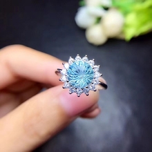 Fashion grace round Natural Sky blue Fireworks topaz gem Ring Natural gemstone ring S925 silver women girl gift party Jewelry 2024 - buy cheap