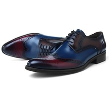Sapatos sociais masculinos, sapatos de couro legítimo da moda preta/azul para meninos, sapatos de formatura e negócios 2024 - compre barato