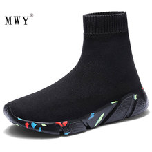 MWY New Stretch Sock Shoes Woman Casual Flats Breathable Sneakers Shoes High Top Slip On Man Training Sports Running Shoes 2024 - buy cheap