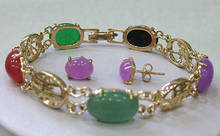 Free Shipping>  Stunning Multicolor stone Jewelry bangle bracelet earrings set 2024 - buy cheap
