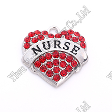 New Arrival 20 pcs a lot  rhodium plated NURSE with red/pink/blue/white crystal heart pendant Best-Selling 2024 - buy cheap