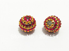Wholesale 20mm 100pcs/lot Gold With Rose Pink Striped Resin Rhinestone Ball Beads 2024 - buy cheap