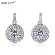 LUOTEEMI New Simple Elegant Stud Earrings for Women White Gold-Color Clear Cubic Zircon Crystal Ear Jewelry for Girl Brincos 2024 - buy cheap