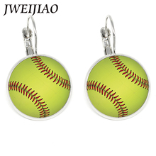 JWEIJIAO Fashion Sports Woman Baseballs Balls Earrings Multicolor Baseball Art Picture Glass Cabochon Clip On Earrings Sp645 2024 - buy cheap