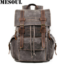 Vintage Backpack Men Bag Canvas Waterproof School Laptop Backpacks Male Large Capacity Travel Rucksack Cow Leather Bagpack 2024 - buy cheap