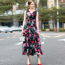 Svoryxiu Summer Runway luxurious Tiered Ruffles Cake Long Dress Women's Rose Floral Print Vacation Party Sexy Maxi Dresses 2024 - buy cheap