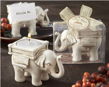 Frete grátis "sorte Elefante" Antique Ivory-Finish Velinha vela do casamento Titular favores e presentes no evento & fontes do partido 2024 - compre barato