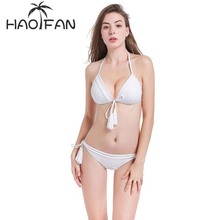 HAOFAN-Conjunto de Bikini de encaje blanco y negro de alta calidad, Bikinis sólidos sexys, ropa de baño con Push-Up, traje de baño 2018 2024 - compra barato