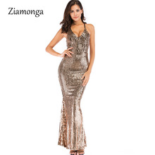 Ziamonga High Quality Sexy Women Sequined Long Dresses 2019 Runway Style Spaghetti Strap Backless Maxi Party Dress Sexy Vestidos 2024 - buy cheap