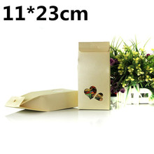 11*23cm 100pcs stand up  window No handle brown kraft paper bags boxes recyclable for wedding/Food/Candy Package Paper Box 2024 - buy cheap