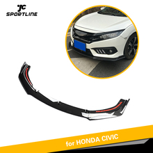 For Honda For Civic 10th Sedan 2016 - 2018 Front Bumper Lip Spoiler Splitters PP Carbon Fiber Look 3PCS/SET 2024 - buy cheap