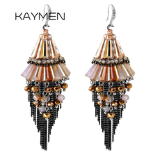 KAYMEN-pendientes bohemios hechos a mano para mujer y niña, aretes con cristales colgantes, cadenas, abalorios, borlas, 2 colores, EA-03206 2024 - compra barato