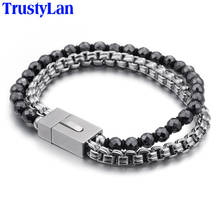 TrustyLan 316L Stainless Steel Beaded Charm Bracelet Men Double Layer Glass Beads Mens Bracelets & Bangles Best Friend Jewelry 2024 - buy cheap
