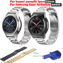 Pulseira de relógio de aço inoxidável de 46mm + ferramenta para samsung gear s3 frontier, pulseira de relógio inteligente clássica para huami amazfit sport 22mm 2024 - compre barato