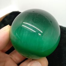 Esfera curativa de cristal de ojo de gato, Cuarzo Natural raro, Verde, 50mm + soporte 2024 - compra barato