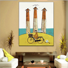 Impressão minimalista farol cão passeio uma bicicleta pintura na lona cartaz da arte parede moderna imagem para sala de estar sofá cuadros decoração 2024 - compre barato